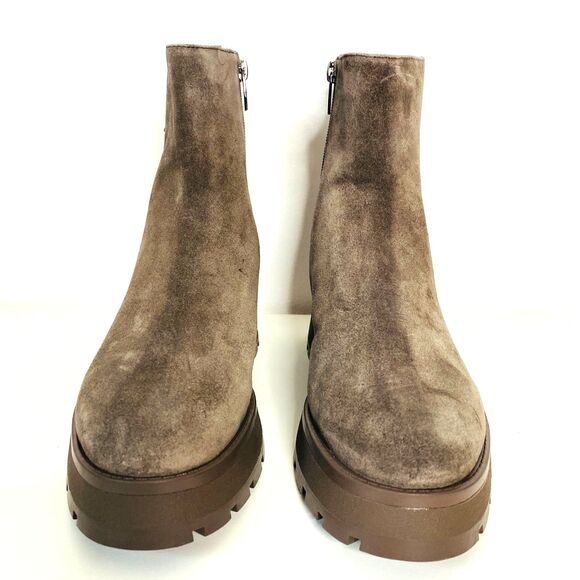 New Vince Camuto Neframes Brown Leather Suede Chunky Sole Side Zipper Bootie 8.5 - Picture 4 of 9